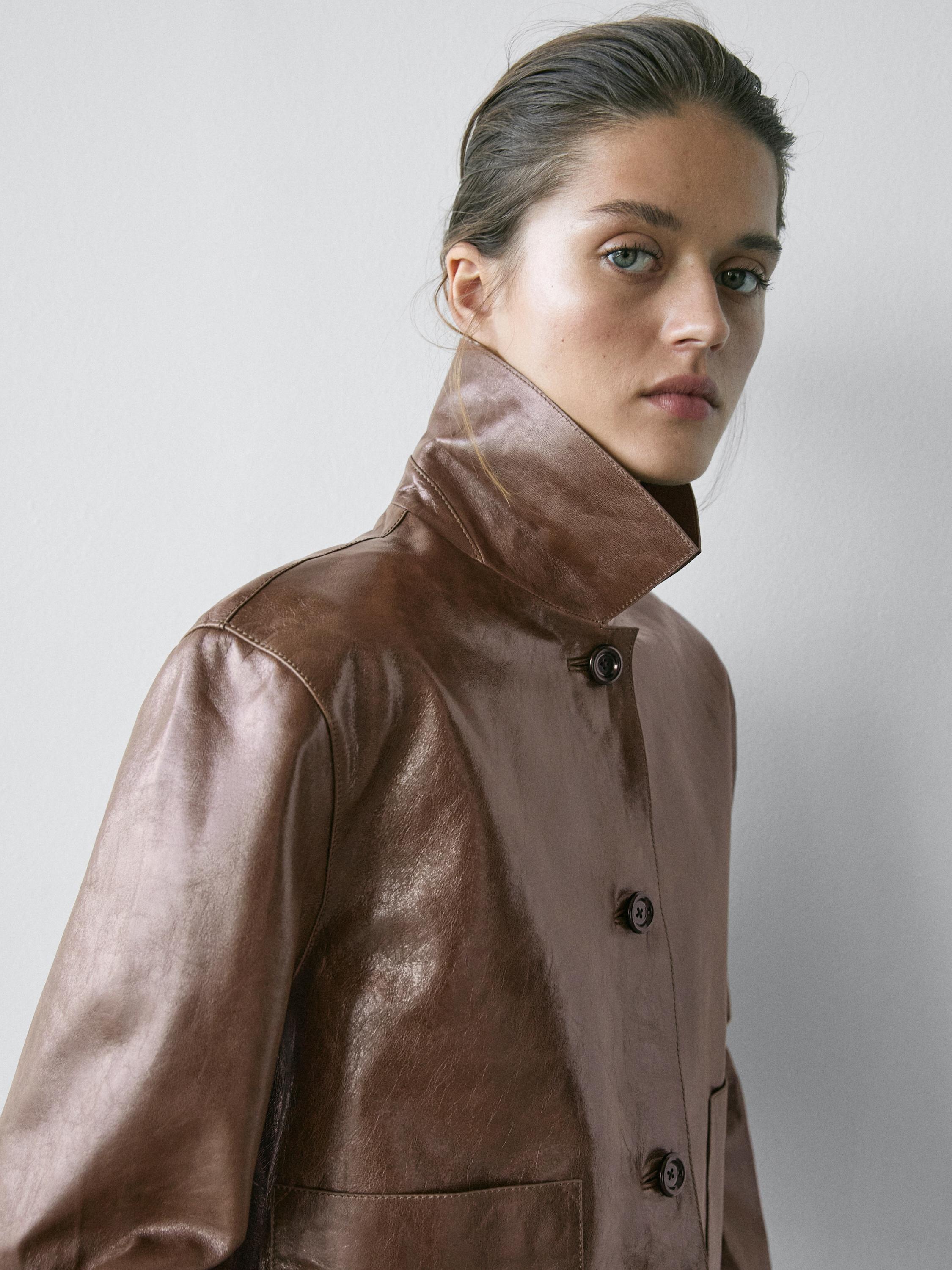 Cropped nappa leather jacket